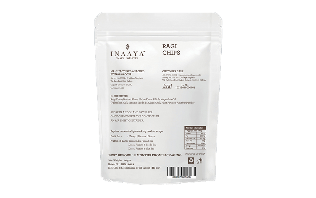 Inaaya Ragi Chips    Pack  20 grams